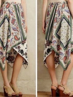 Anthropologie Maeve Scarf Bandana Handkerchief  Print Paisley Midi Skirt 8